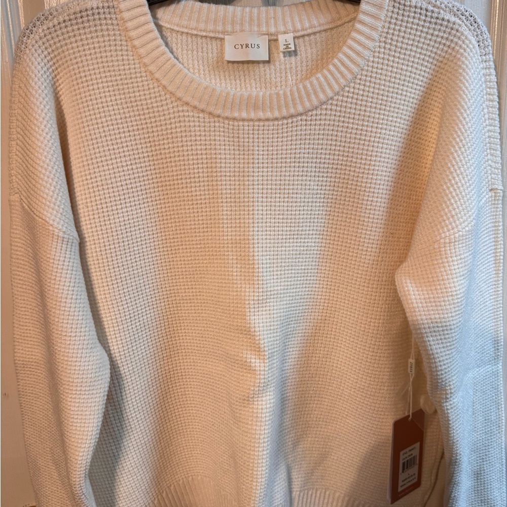 Cyrus Women's Waffle Knit Cream lounge set (sweater and pants)